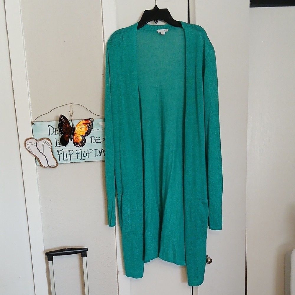 J. Jill Turquoise Open Front Cardigan